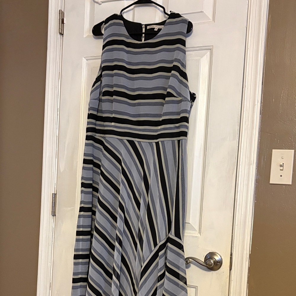 RACHEL Rachel Roy Navy and Gray Striped Maxi Dress